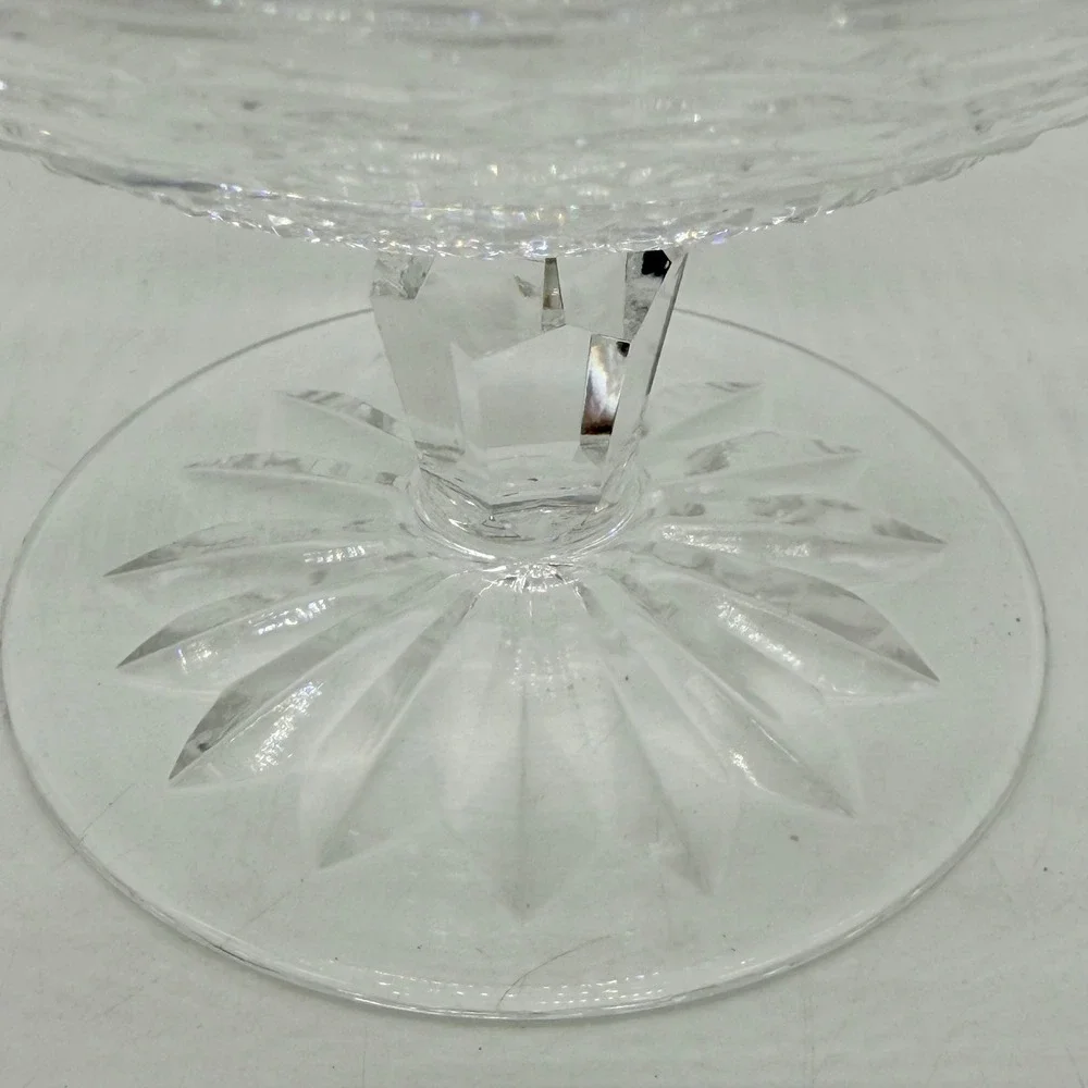 Vintage Cut Glass Pedestal Bowl Footed Candy Dish Laurel Leaf Etched Centerpiece